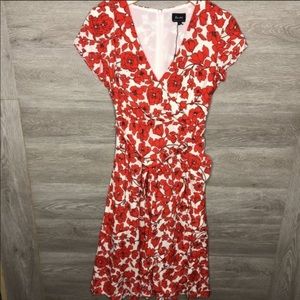 Bardot | Red Floral Ruffle Faux Wrap Dress | XS